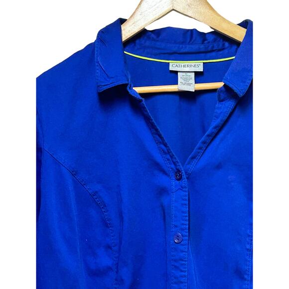 Catherines Casual Button Down 1X Sapphire Blue Shirt - Picture 5 of 8
